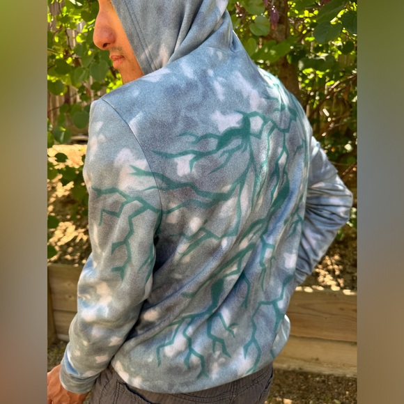 Fabric Spray Paint Design Apparel | "Teal Thunder" Blue Green Tie Dye Hoodie - Picture 3 of 7